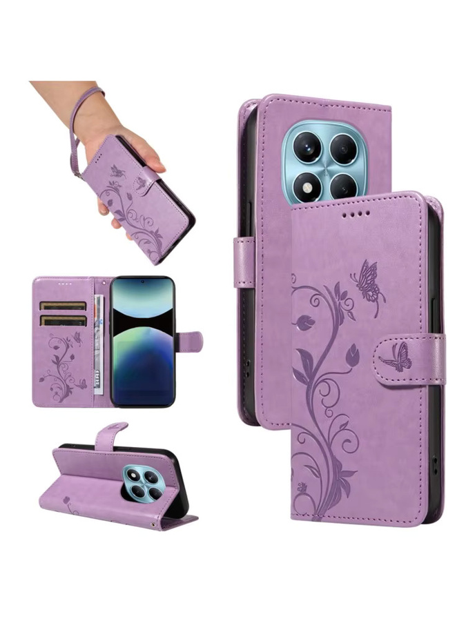 Magnetische Leder-Brieftaschenhülle für Xiaomi Redmi Note Serie in Purple mit Butterfly-Design - Bild 2