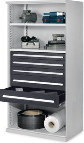 Kappes Schwerlastregal Mod. 44 OMT in Grau mit 2 Fachböden und 5 Schubladen, H x B x T: 195 x 60 x 100 cm - Bild 1