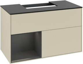V&B Waschtischunterschrank Finion 100 in Weiß lackiert mit Regalfach links und goldenen Details, Breite: 100 cm, Höhe: 50,1 cm, Tiefe: 50,1 cm - Bild 1