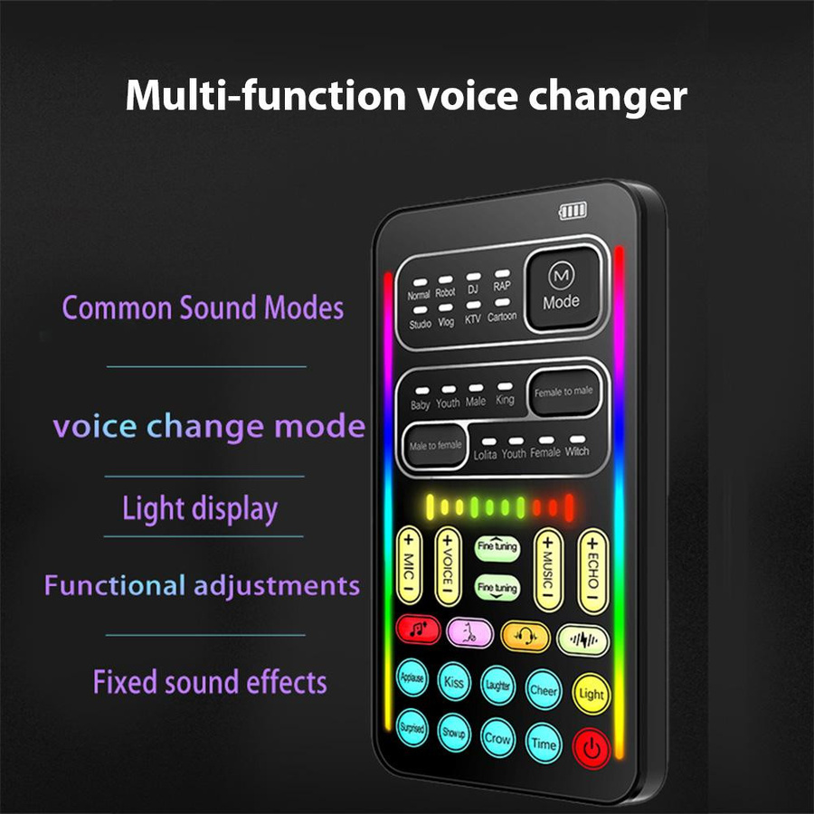 Honor Electronics Tragbares Voice Changer Gerät mit 8 Soundeffekten und buntem Licht in Schwarz - Bild 5