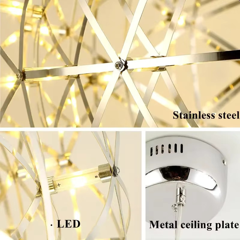 JIANKEXING Nordic LED Spark Ball Kronleuchter Moderne Kugelleuchte aus Metall für Wohnzimmer und Schlafzimmer in Warmweiß - Bild 5