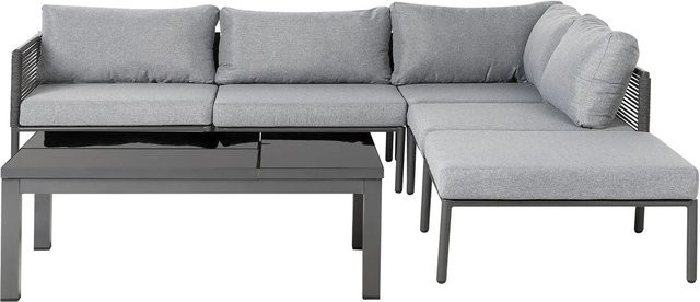 Beliani Lounge Set FORANO L-Form in Hellgrau mit Eckelement, Outdoor-Couchtisch und Polsterkissen aus UV-beständigem Polyester und Aluminium, B/T/H: 220 x 220 x 63 cm - Bild 1