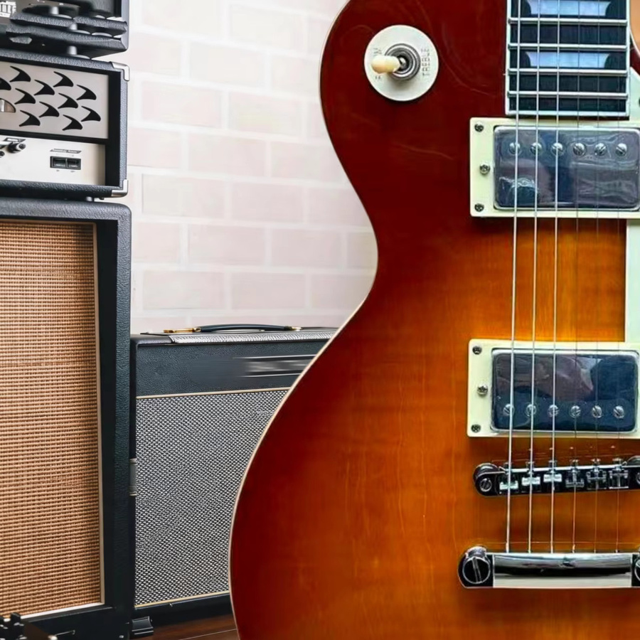 OUCEY Honey Burst Tiger Flame LPQ Standard E-Gitarre mit HH Humbucker Tonabnehmern, Creme-Schlagbrett und Chrom-Hardware in Gelb - Bild 2