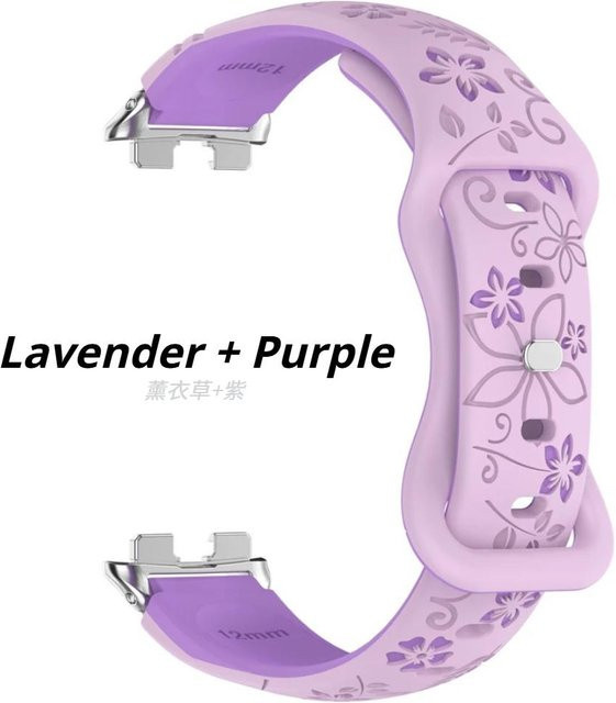 Smartwatch-Armband Silikon, 3D graviertes Blumenmuster, violett, Unisex - Bild 1