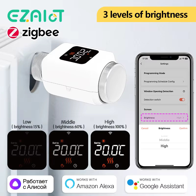 EZAIOT Smart TRV Thermostatventil Tuya ZigBee Heizkörperthermostat mit App-Steuerung und Alexa Google Home Unterstützung in Weiß - Bild 3