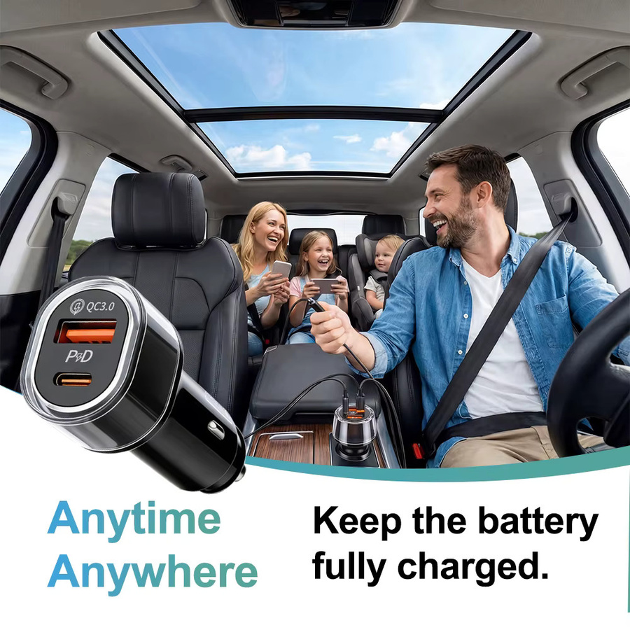 Peocke 2-in-1 Autoladegerät mit USB-C QC3.0 Schnellladegerät 20W und GPS-Tracker in Schwarz - Bild 3