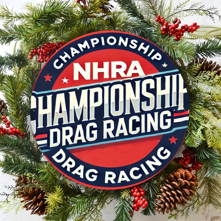Potdemiel NHRA Championship Metall-Wandkunst – Rundes Aluminiumschild im Drag Racing Design mit Sternen, Farbe: Rot und Blau, Durchmesser: 20,3 cm - Bild 4