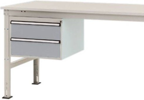Manuflex ZB4514.9006 Gehäuse-Unterbau Stationär in Weiß und Silber mit 2 abschließbaren Schubfächern für Tischtiefe 1200 mm und Nutzhöhe 300 mm - Bild 1