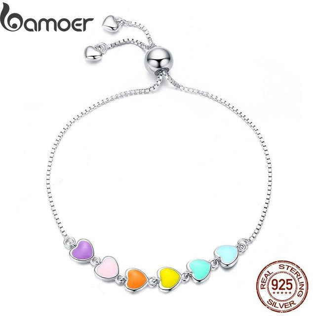 Armband Emaille-Herz, 925 Silber, Regenbogenfarben, Damen - Bild 1