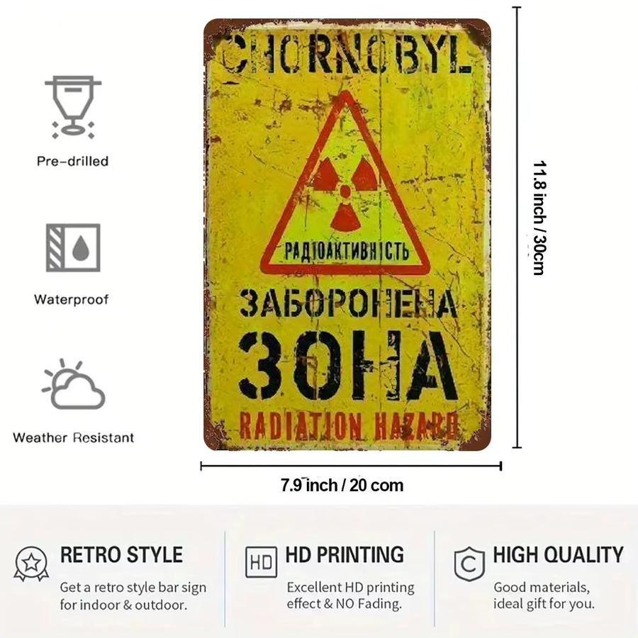Warnschild gegen nukleare Strahlung Metallplakette von CIFBUY, Farbe: Gelb, Breite: 20 cm, Höhe: 20 cm - Bild 2