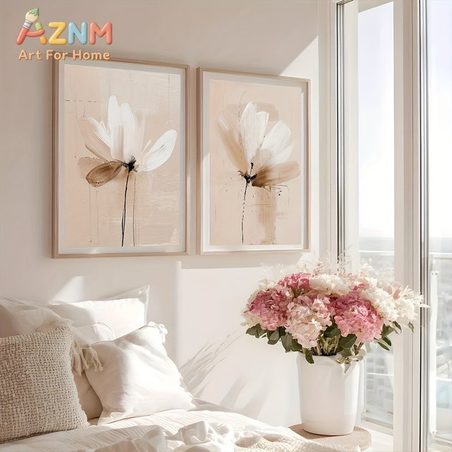 AZNM Botanisches Poster mit abstraktem Blumendruck in Beige, minimalistischer Wandkunstdruck im Frühlingsstil - Bild 1