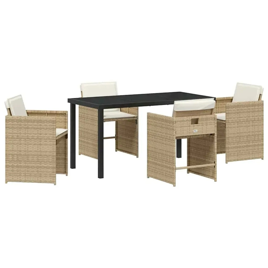 vidaXL 5-teilige Garten-Essgruppe aus Poly Rattan mit Kissen in Beige - Bild 2