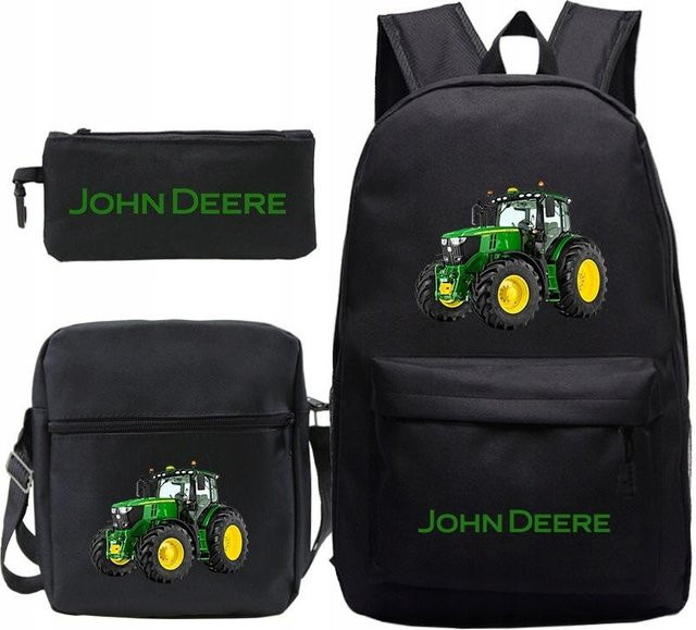 3-teiliges Schulrucksack-Set aus Oxford-Stoff in Schwarz mit Schultasche, Schultergurt und Federmäppchen - Bild 1
