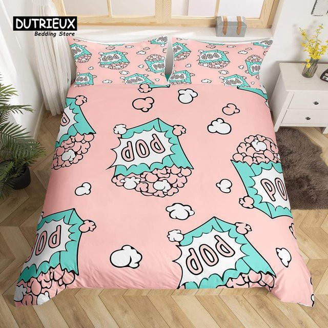 Bettwäsche-Set mit Popcorn-Motiv von Practical Home Decor in Pink, bestehend aus Bettbezug und Kissenbezug aus atmungsaktiver Mikrofaser, B/H: 135 x 200 cm - Bild 1