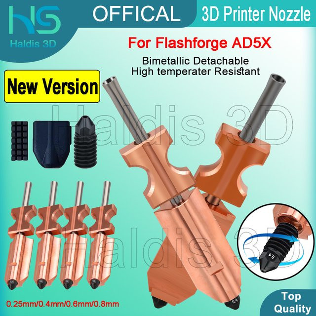 Flashforge AD5X Bimetall-Düsen aus gehärtetem Stahl in Silber, Ersatzdüsen für FDM 3D-Drucker mit 0,2 mm, 0,4 mm, 0,6 mm und 0,8 mm - Bild 1