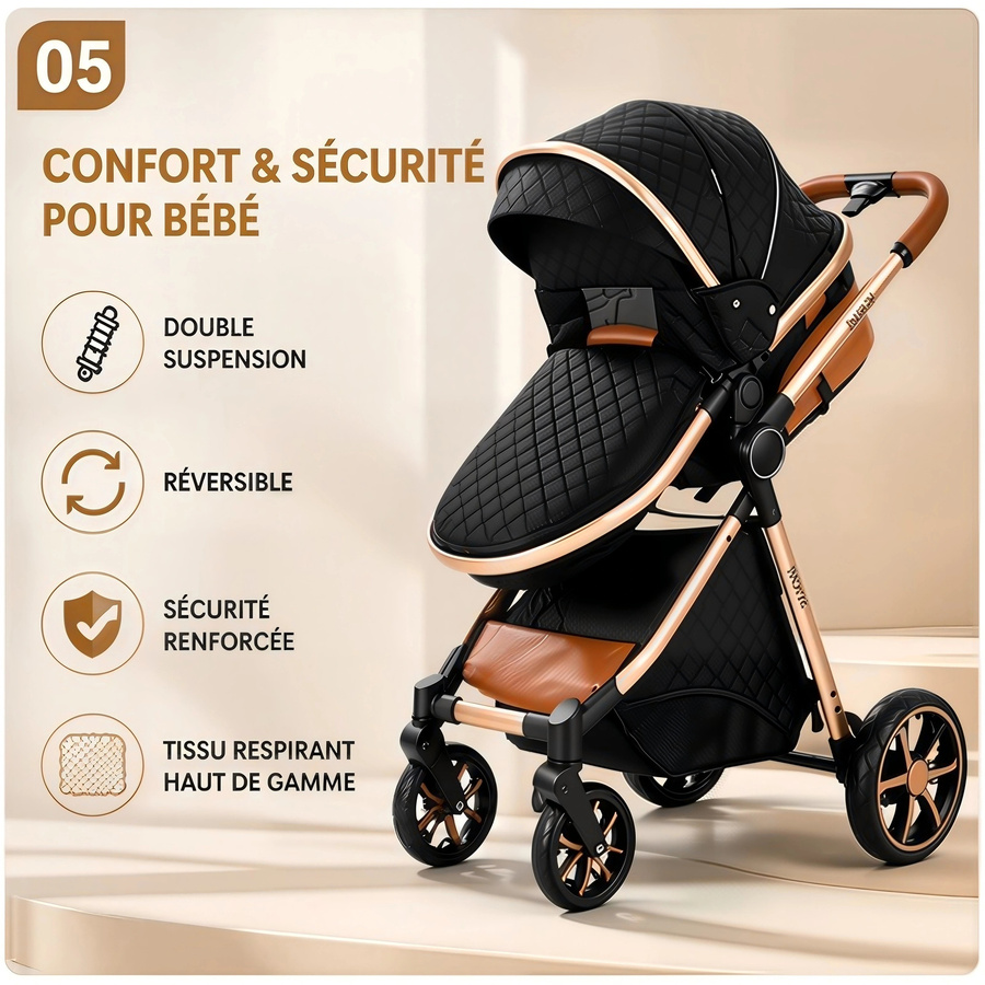 Magic ZC 3-in-1 Kinderwagen-Reisesystem mit Autositz in Schwarz mit Aluminiumrahmen und Einhand-Faltmechanismus - Bild 5