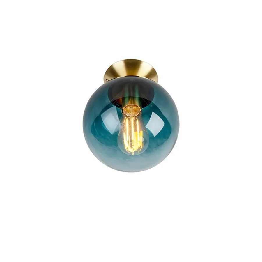 QAZQA Art Deco Deckenleuchte Messing mit blauem Glaslampenschirm Pallon, dimmbar, E27 - Bild 2