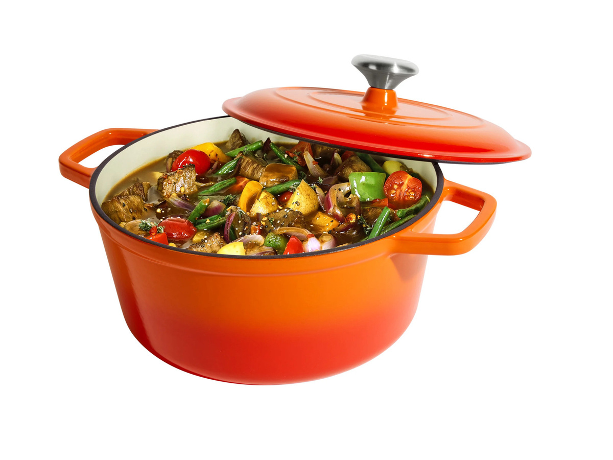 SILVERCREST Premium-Gusseisentopf aus emailliertem Gusseisen in Orange, Durchmesser: 25 cm - Bild 2