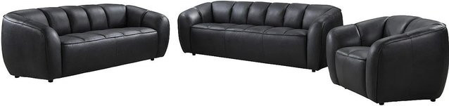 Couchgarnitur Pradoni aus Leder mit 3-Sitzer-Sofa, 2-Sitzer-Sofa und Sessel in Schwarz mit Steppeffekt, B/T/H: 234 x 111,5 x 202,5 cm - Bild 1