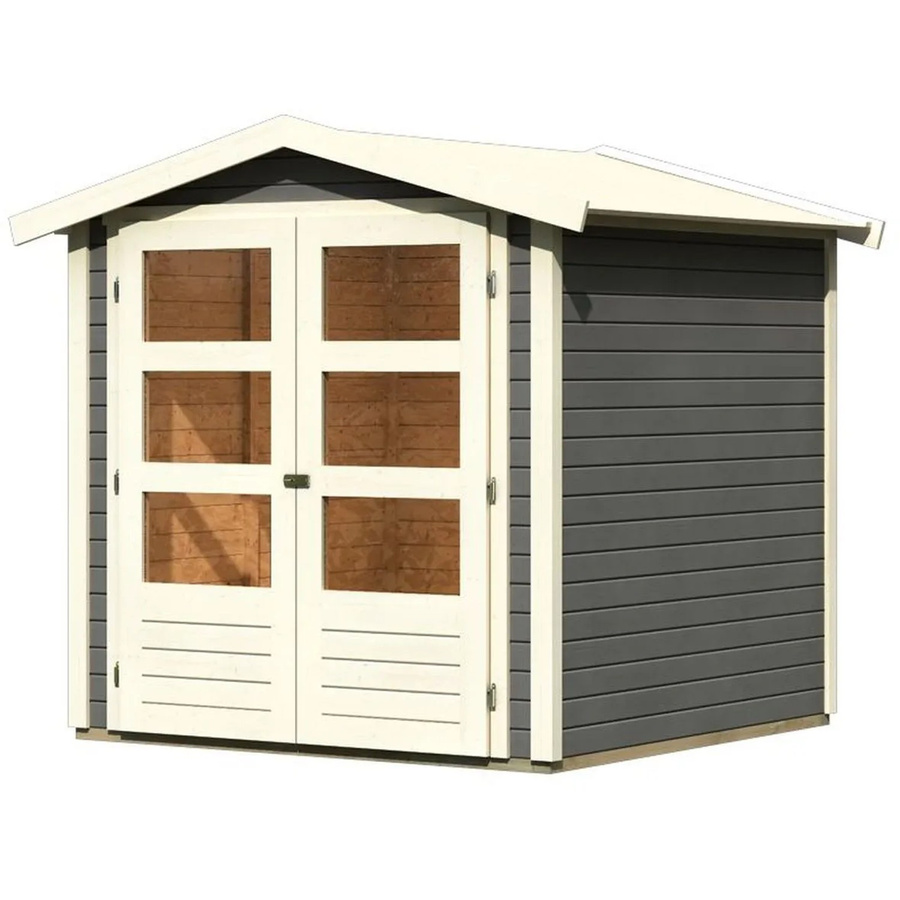 Karibu Holz-Gartenhaus Aesch mit Satteldach in Terragrau, B/T: 182 x 182 cm - Bild 2