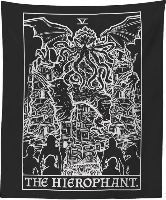 VIKAMA Cthulhu Mythos Papst-Tapisserie Wandbild in Schwarz als Vintage Wanddekoration für dein Wohnzimmer oder deinen Gaming-Raum - Bild 1