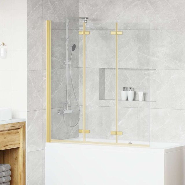 Faltbare Duschwand VD Home Furnishing aus Glas in Gold und Transparent, B: 130 cm, H: 138 cm - Bild 1