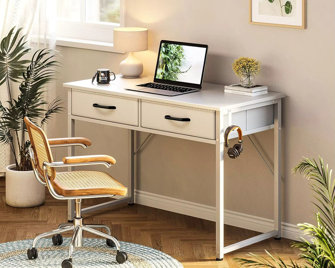 Coleshome Schreibtisch mit 2 Schubladen und Kopfhörerhalter, moderner PC-Tisch für Büro und Heimbüro, B/T/H: 100 x 40 x 78,7 cm - Bild 2
