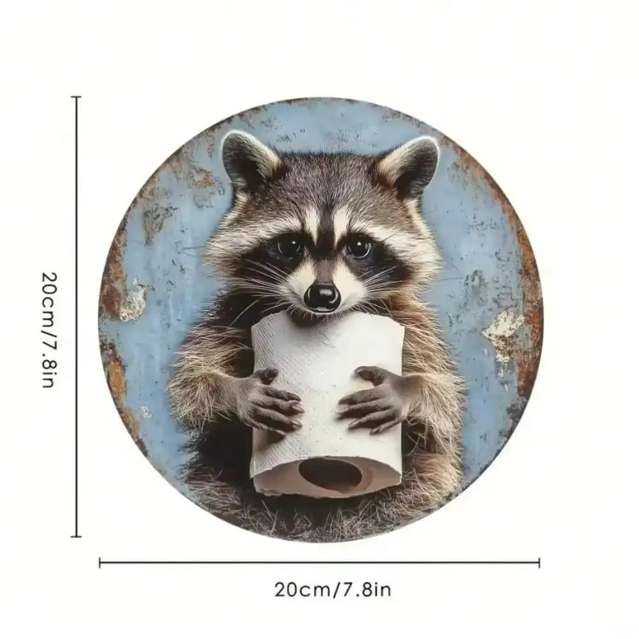CIFbuy Vintage Metallschild Waschbär Rund, Wandkunst aus Aluminium in Multicolour, Durchmesser: 20 cm - Bild 2