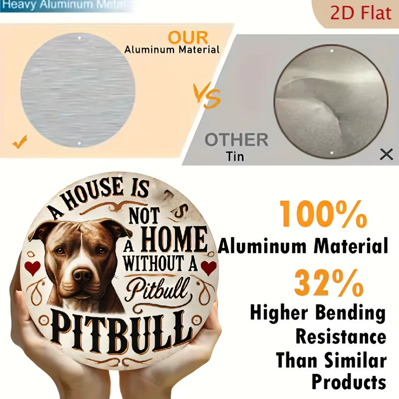 Rundes Metallschild Potdemiel Ein Haus ist kein Zuhause ohne Pitbull in Vintage-Optik mit Herz, Durchmesser: 20,3 cm - Bild 3