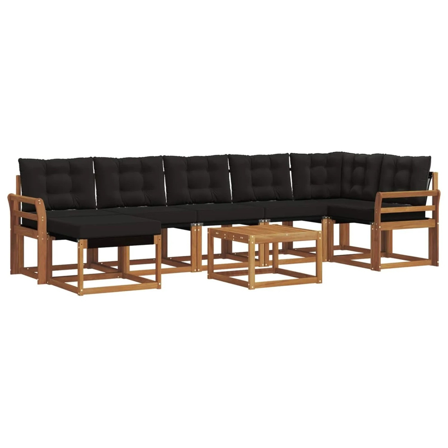 vidaXL Outdoor-Sofagarnitur 8-teilig aus Akazienholz mit Kissen in Natur und Schwarz - Bild 2