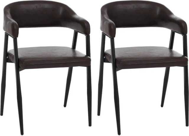 2er-Set MCW Esszimmerstuhl P29 in Dunkelbraun aus Kunstleder im Industrial Retro Design mit Armlehnen - Bild 1