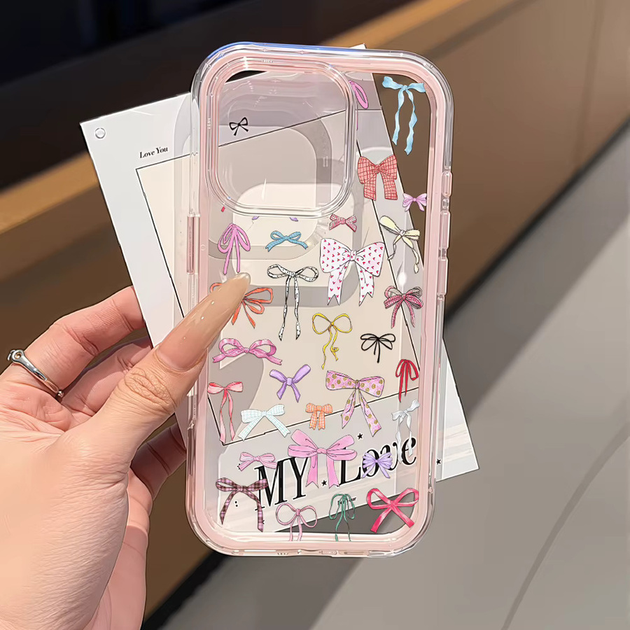 Bunte Schleife Handyhülle für Apple iPhone 17 16 15 14 13 12 Pro Max, transparent mit bonbonfarbenem Rahmen und stoßfestem Schutz - Bild 2