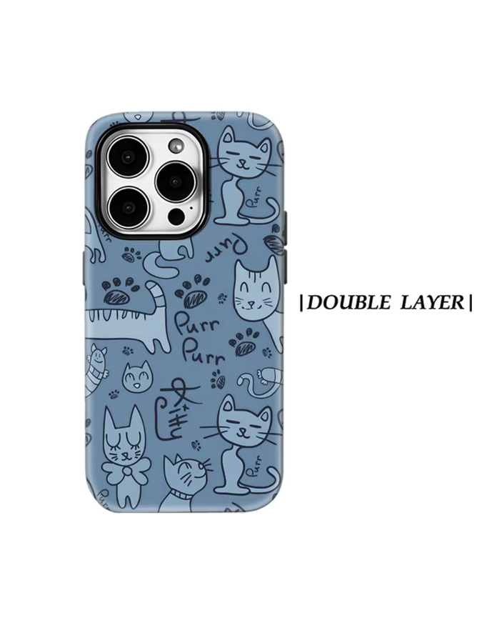 Robuste Katzen-Doodle Handyhülle für Apple iPhone 17 16 15 14 13 Pro Max Plus mit Magnetfunktion in Blau - Bild 5