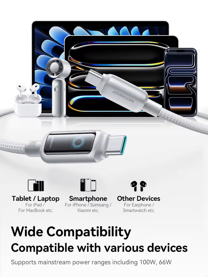Joyroom USB-A auf USB-C Daten- und Ladekabel S-A55 StarFlight Display 66W Weiß, Länge: 1,2 m - Bild 6