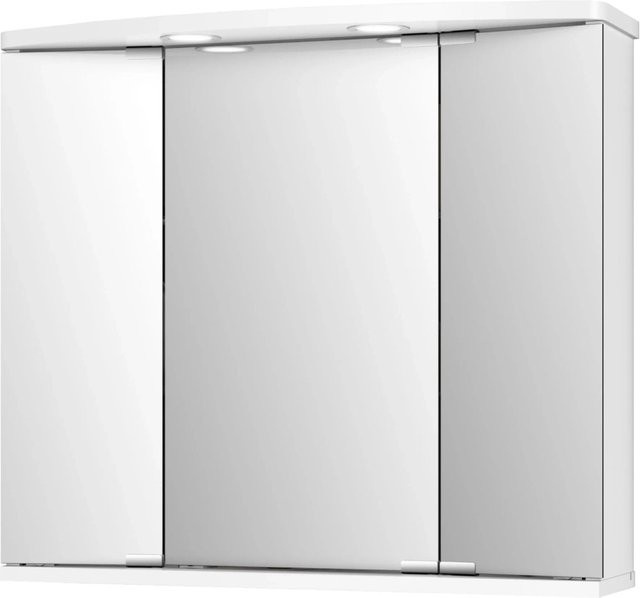 Jokey Spiegelschrank Funa, 3-türig mit LED-Beleuchtung und Steckdose, Weiß Hochglanz, B: 68 cm, H: 60 cm - Bild 1