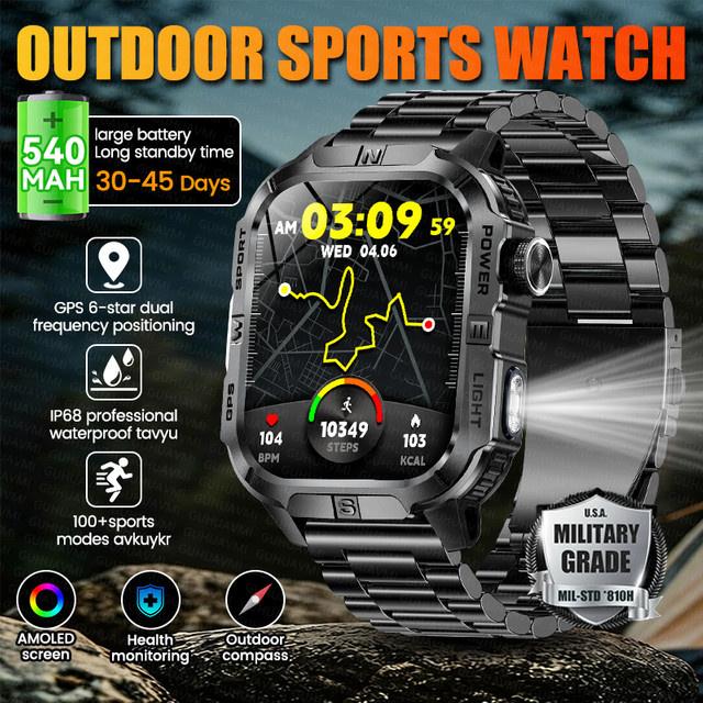 GUHUAVMI Smartwatch, GPS, Schwarz, Herren, 30M Wasserdicht - Bild 1