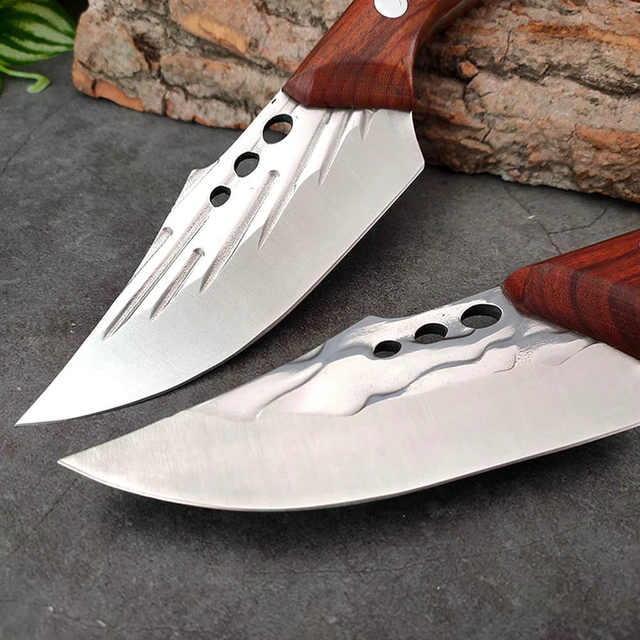 InLeung Fleisch Hackmesser aus handgeschmiedetem Edelstahl mit Holzgriff und Full Tang, silberfarbenes Metzgermesser und Ausbeinmesser - Bild 3