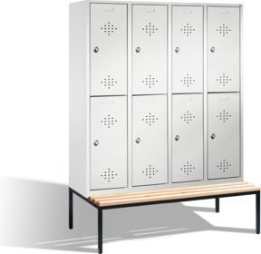 C+P Doppelstockspind Classic mit Sitzbank, 8 Fächer, Lichtgrau, H: 209 cm, B: 159 cm, T: 50 cm / 81,5 cm - Bild 1