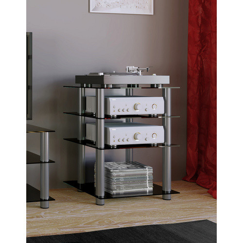 VCM HiFi-Möbel Bilus Phono Mediaregal mit Alusäulen und ESG-Glasböden, Silber/Schwarz, H x B x T: 70 x 59 x 48 cm - Bild 2