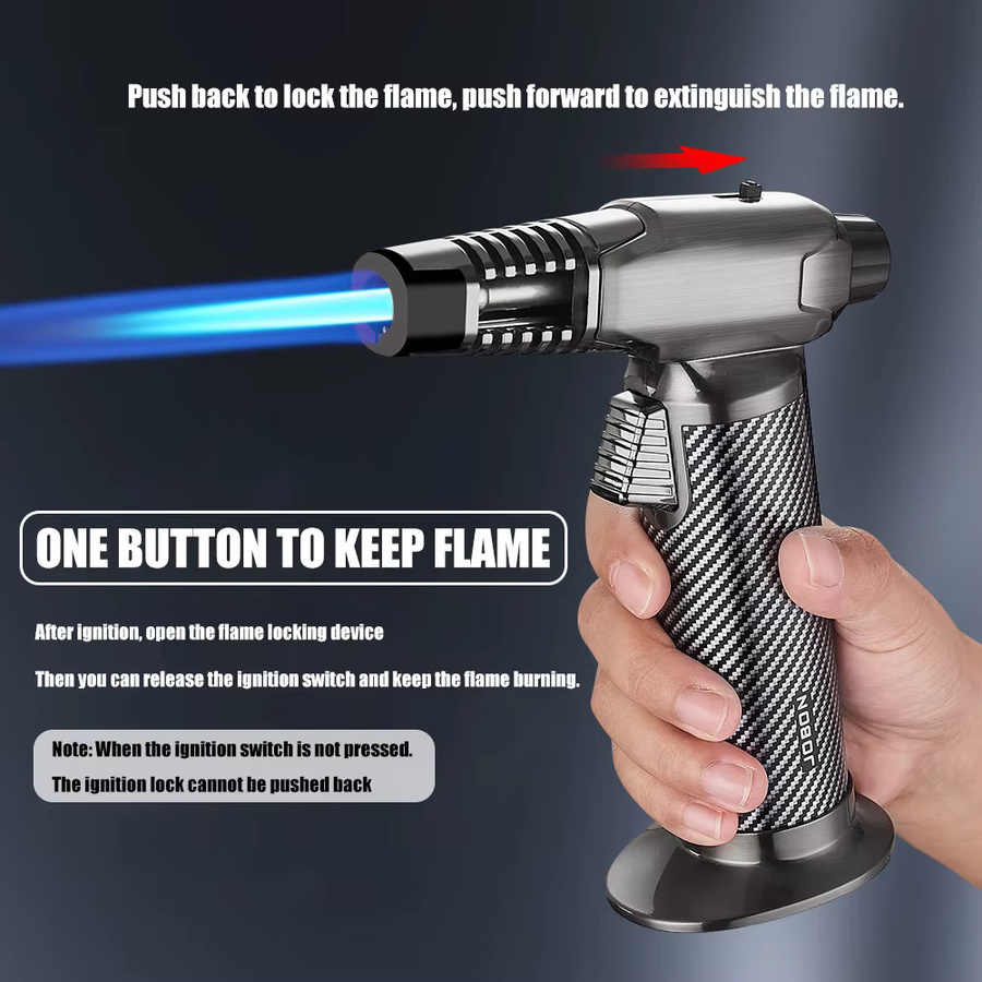 JOBON Winddichtes Blaue-Flammen-Pistolenfeuerzeug aus Metall in Schwarz mit 360 Grad Umkehrzündung und Einknopf-Fixierflamme - Bild 2