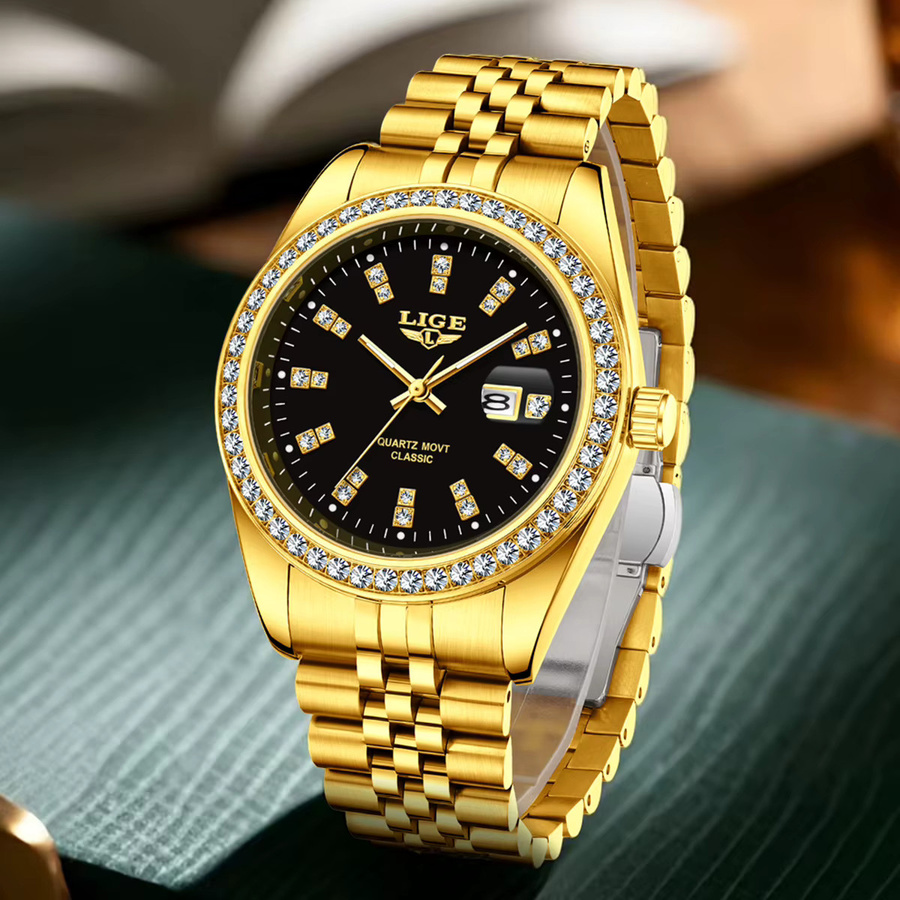 LIGE Armbanduhr Edelstahl, Gold, Quarz, Herren - Bild 3
