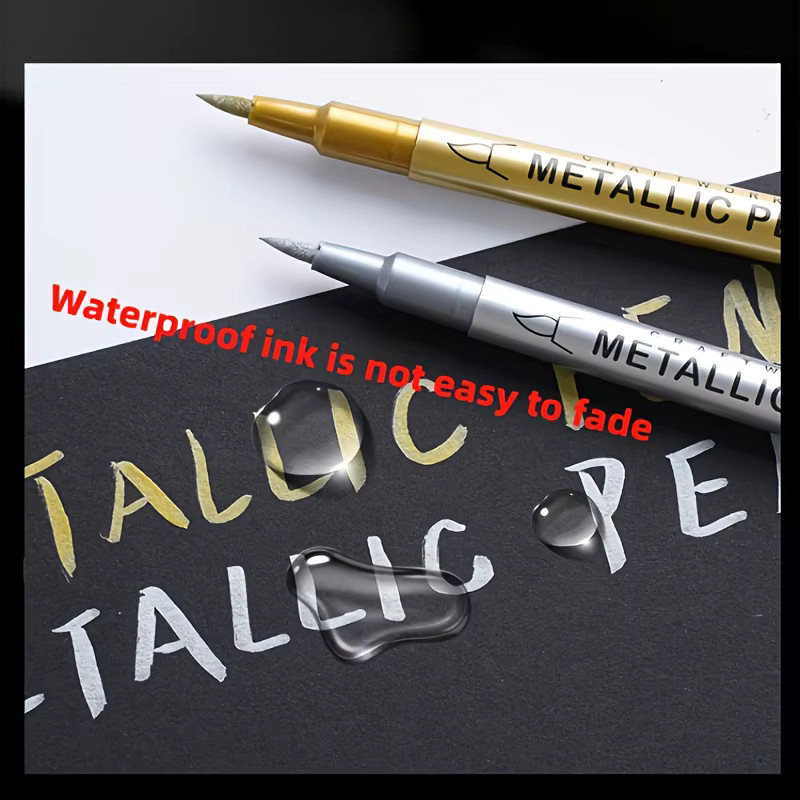 8 Stück Metallic-Markierungsstifte in Gold und Silber, wasserfeste und schnell trocknende Stifte mit feiner Spitze - Bild 3