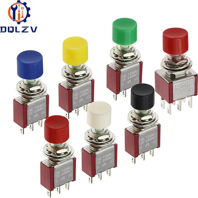 DQLZV Mini Momentary Push Button Switch 2 Position 3/6 Pin Rot 5A 125V/2A 250V - Bild 1