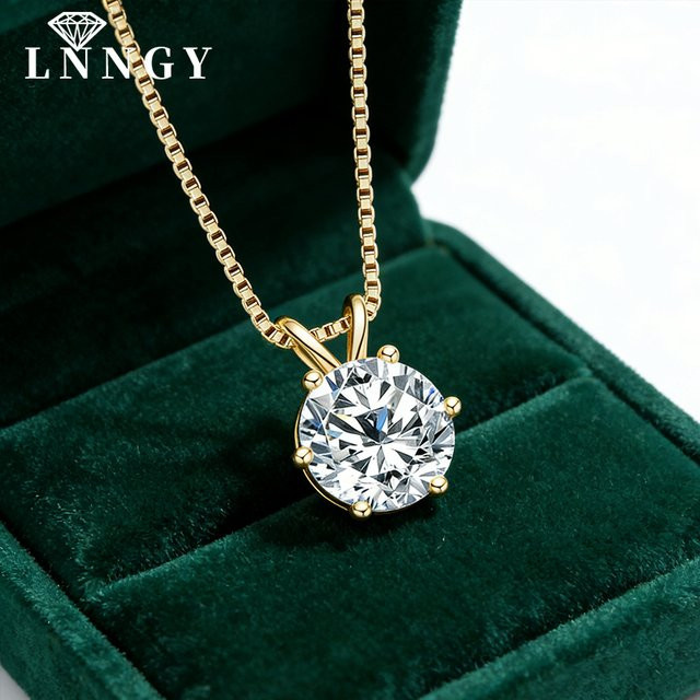Halskette Moissanit, Solitär-Anhänger, Diamant, Gelbgold, Damen - Bild 1