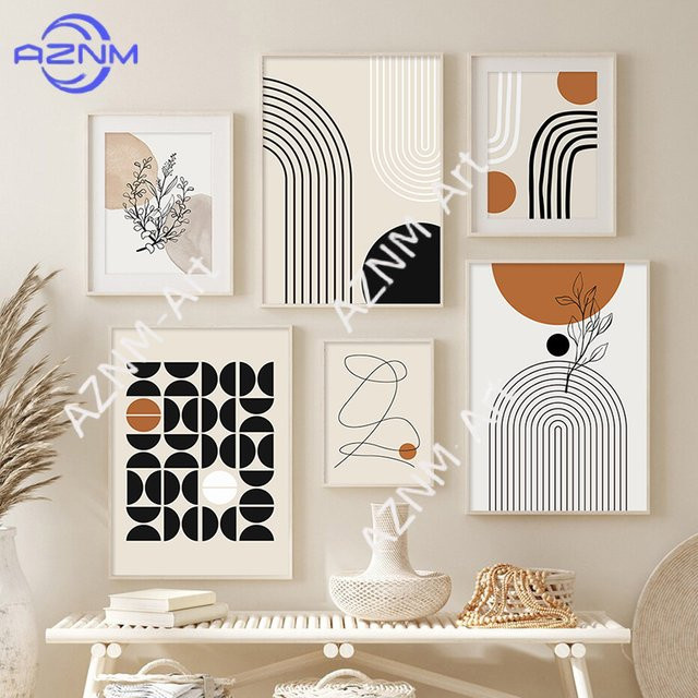 AZNM Abstraktes Poster mit schwarzen Linien und geometrischen Formen in nordischem Design, rahmenloses Wandgemälde aus Papier, Schwarz - Bild 1