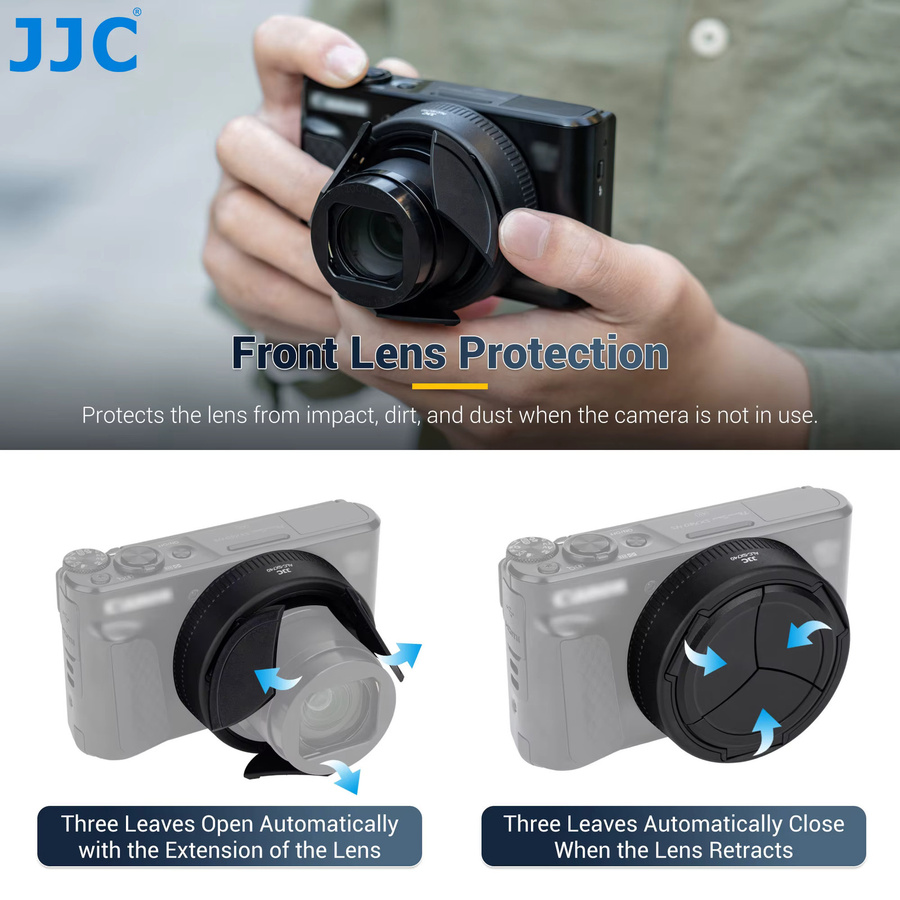 JJC Objektivdeckel für Canon PowerShot SX740 HS, automatische Objektivabdeckung in Schwarz - Bild 2