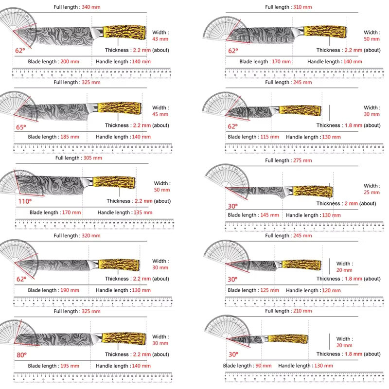 InLeung Laser Damaskus Küchenmesser in Silber mit Holzgriff für Fleisch, Fisch und Obst - Bild 1