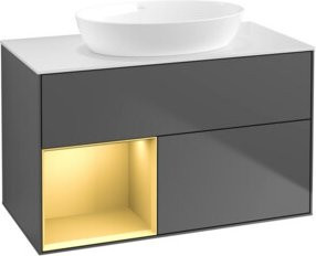 V&B Waschtischunterschrank Finion 100 in Weiß und Anthrazit mit goldenen Regalelementen, B/T/H: 100 x 50,1 x 50,1 cm - Bild 1