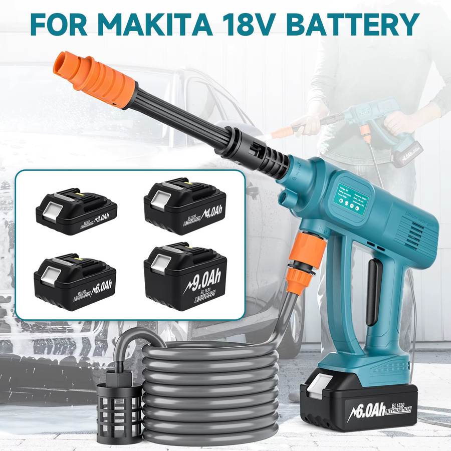 Bonacell Kabelloser Hochdruckreiniger Jet Wash in Blau, kompatibel mit 18V Makita Akku, inklusive Schaumgenerator, Düse und 5 m Schlauch - Bild 3