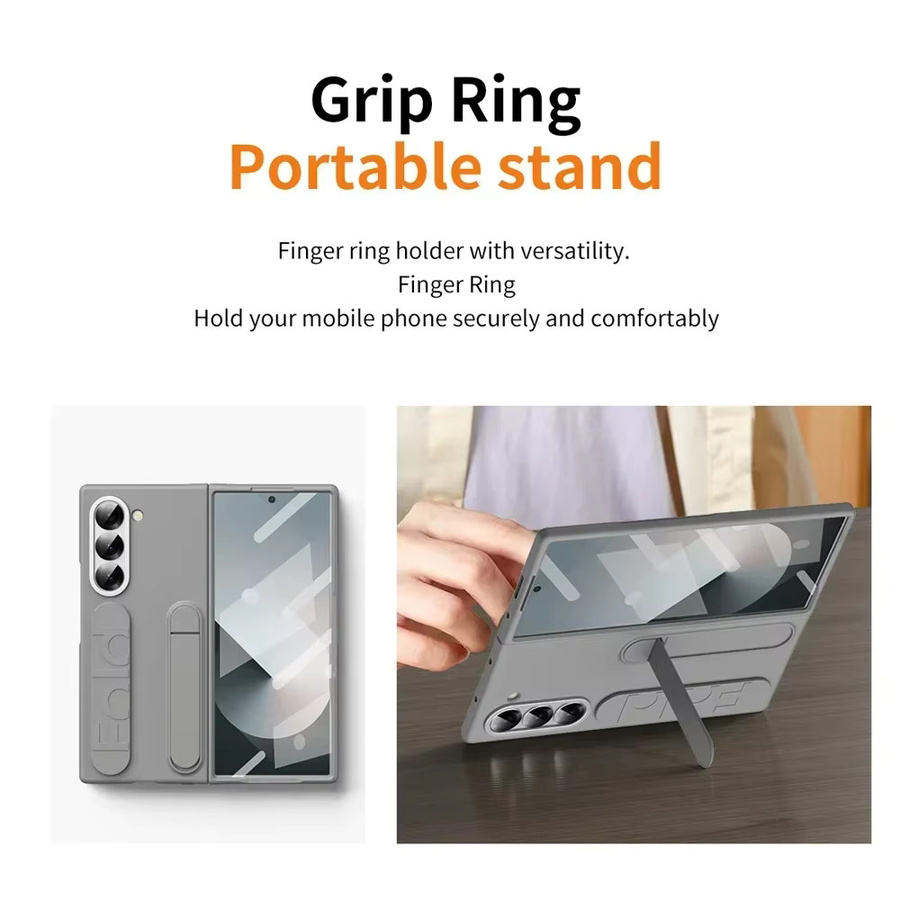 Premium Silikon-Schutzhülle mit Handgelenksschlaufe und integriertem faltbarem Ständer für Samsung Galaxy Z Fold 7, 6, 5, 4, 3 in Blau und Grau - Bild 2